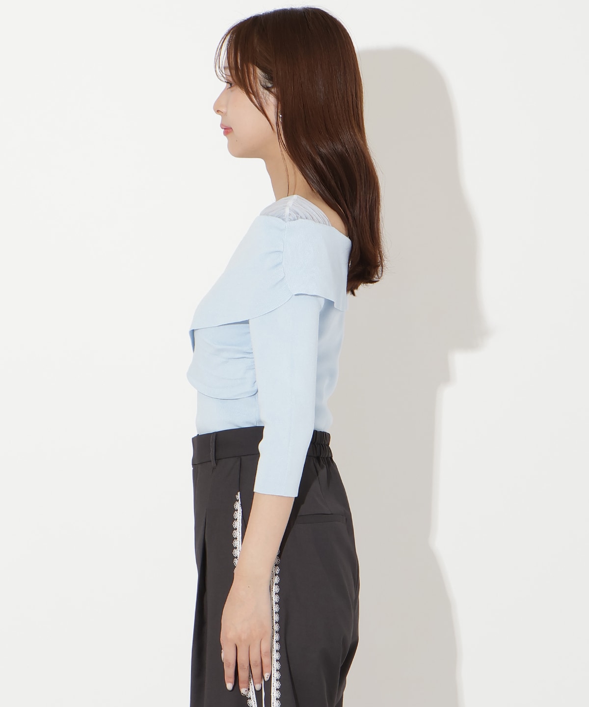 【先行予約受付中】7分袖クロスネックニットプルオーバー