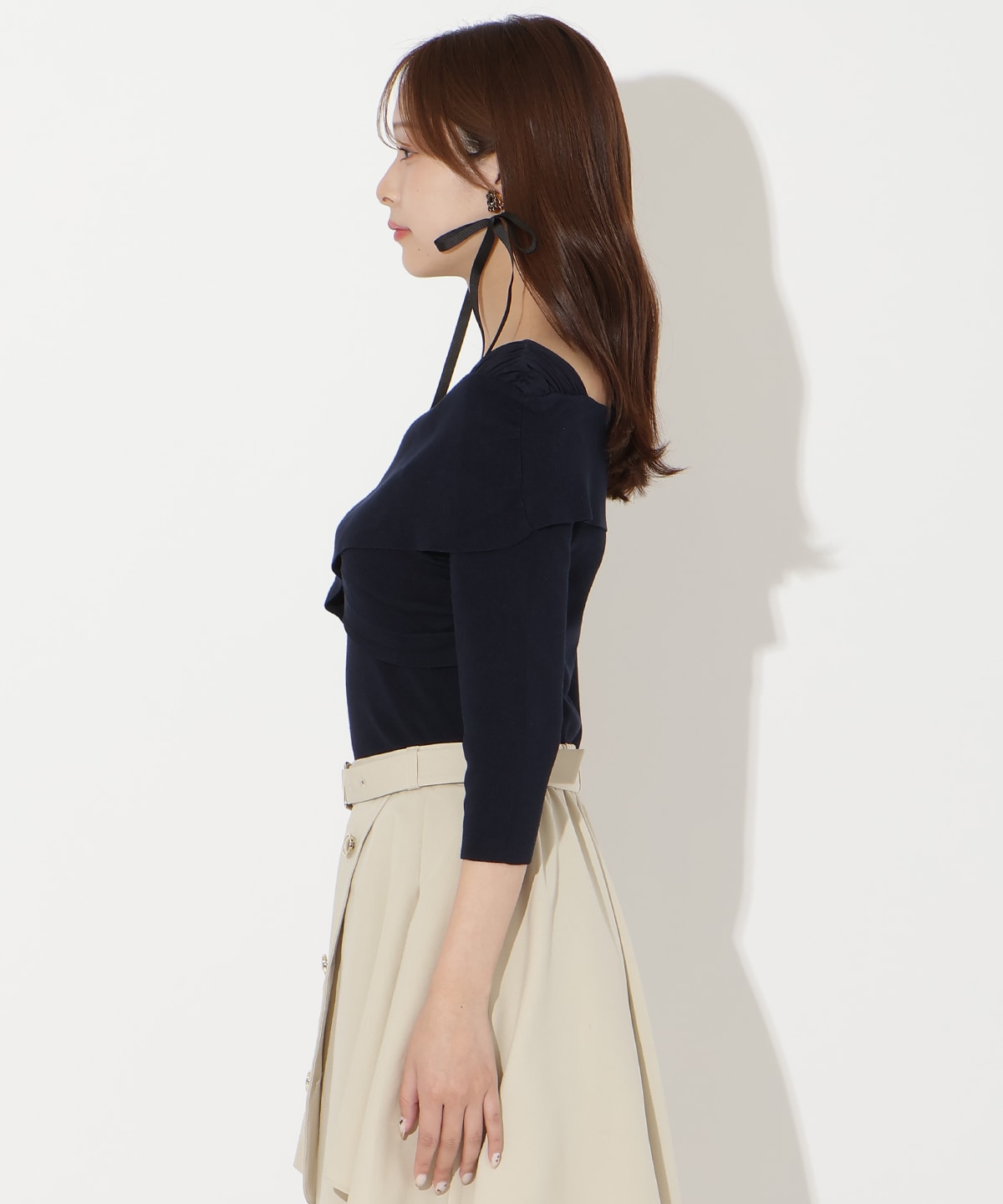 【先行予約受付中】7分袖クロスネックニットプルオーバー