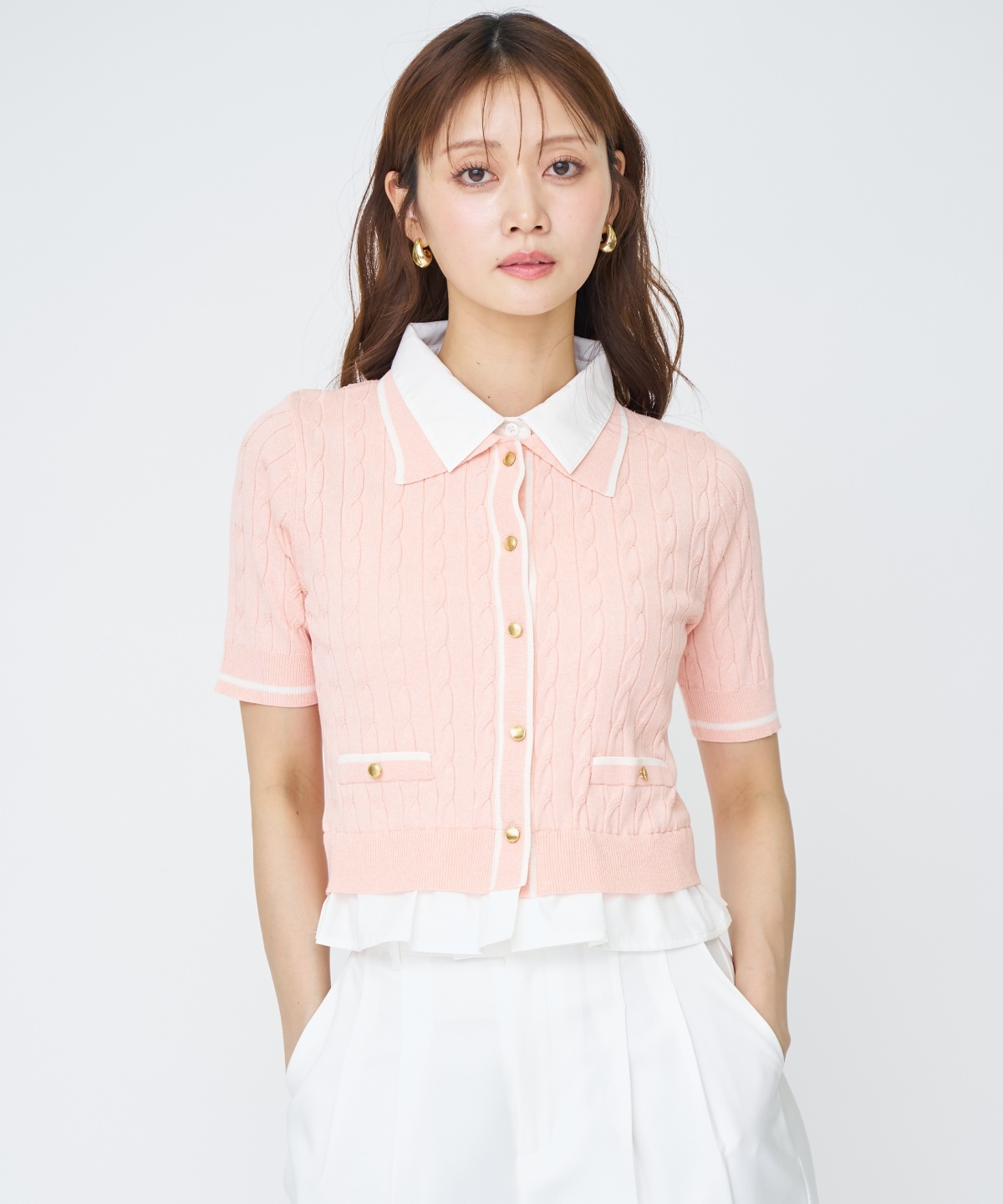 【先行予約受付中】配色シャツ襟ペプラムニットプルオーバー