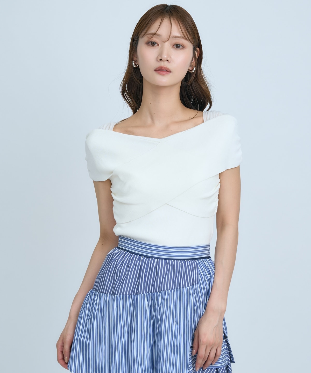 【先行予約受付中】クロスネックオフショルニットプルオーバー