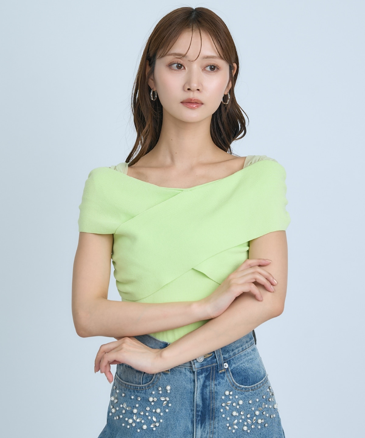 【先行予約受付中】クロスネックオフショルニットプルオーバー