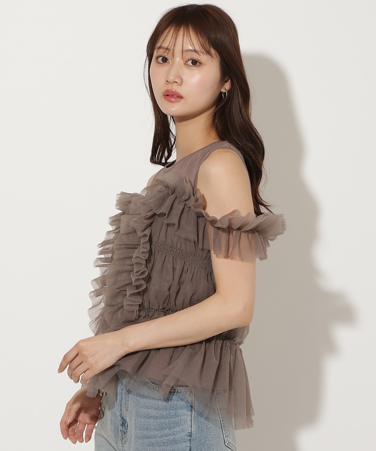 チュールレイヤードノースリーブＴシャツ