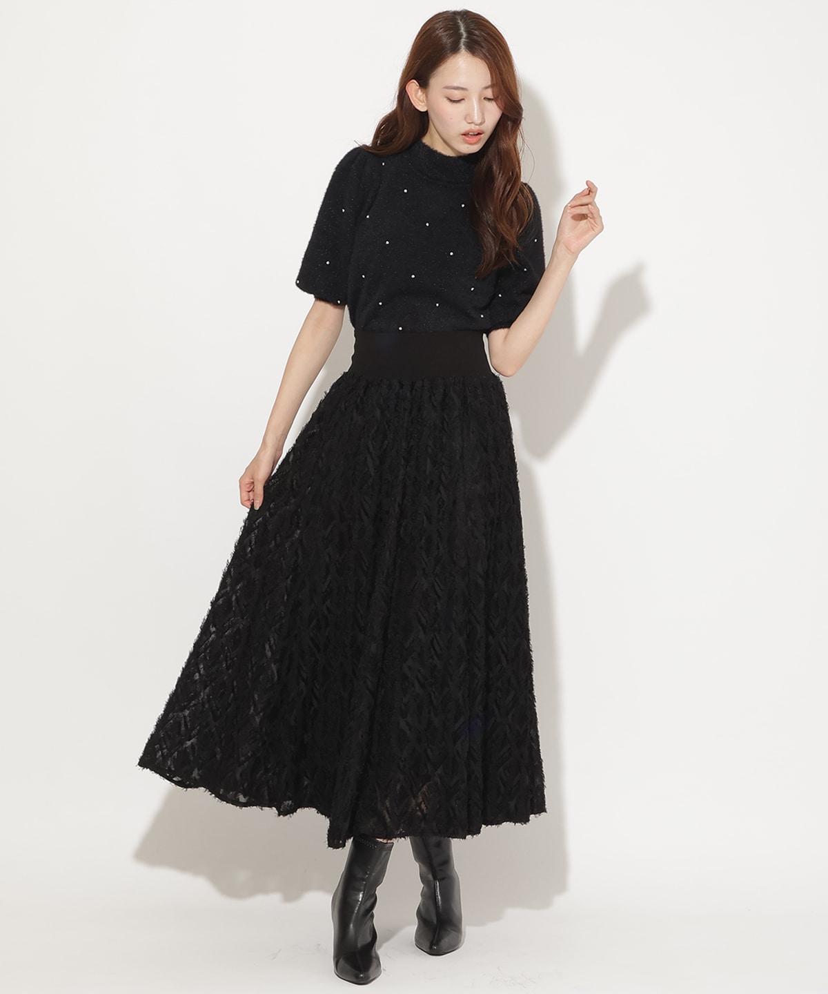 【先行予約受付中】シアーダイヤ柄ロングスカート