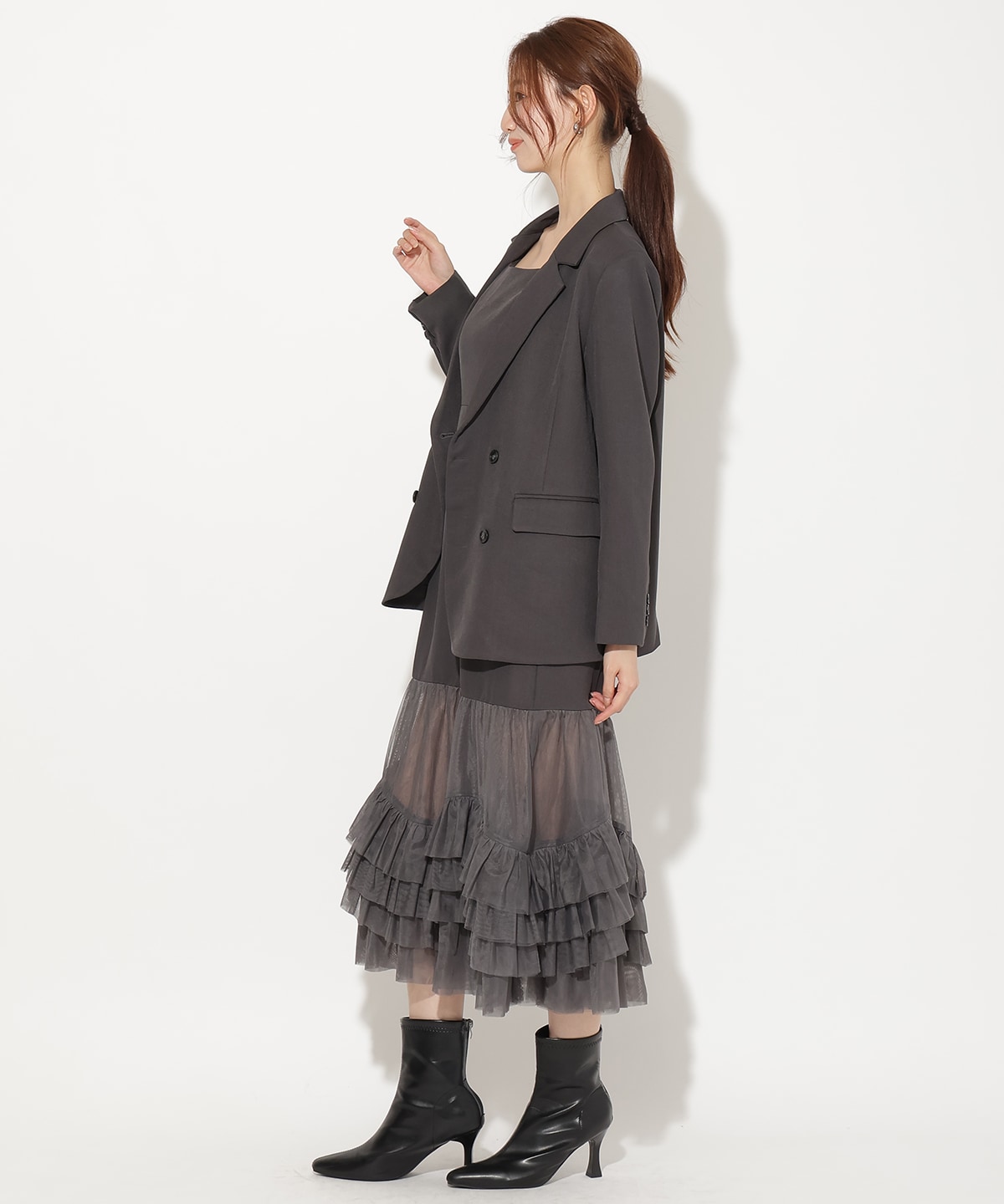 【先行予約受付中】ジャケット×シアーチュールレイヤーワンピース
