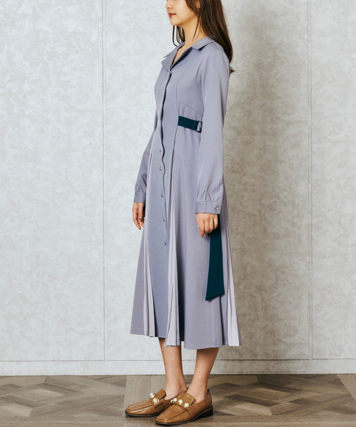 配色ダブルバックルスカラップシャツワンピース S ラベンダー Redyazel 公式オンラインショップ バーンデストローズ