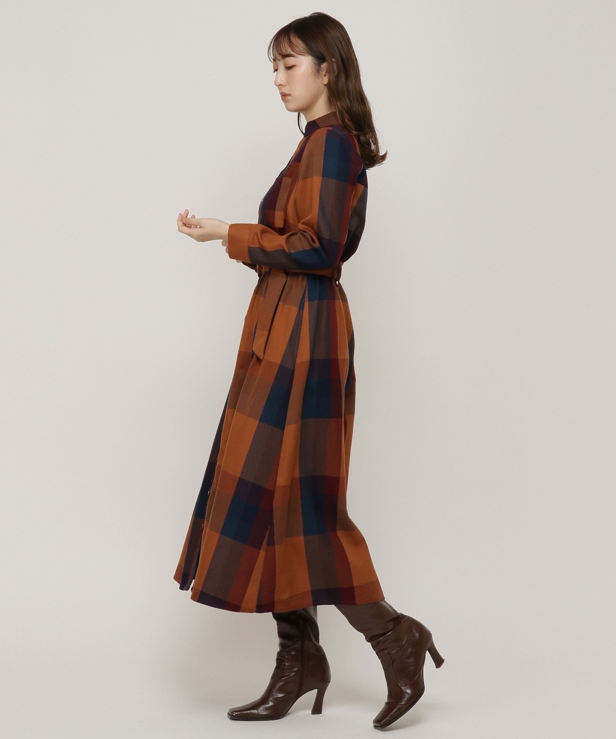 オリジナルレトロチェック長袖ワンピース S オレンジ Redyazel 公式オンラインショップ バーンデストローズ