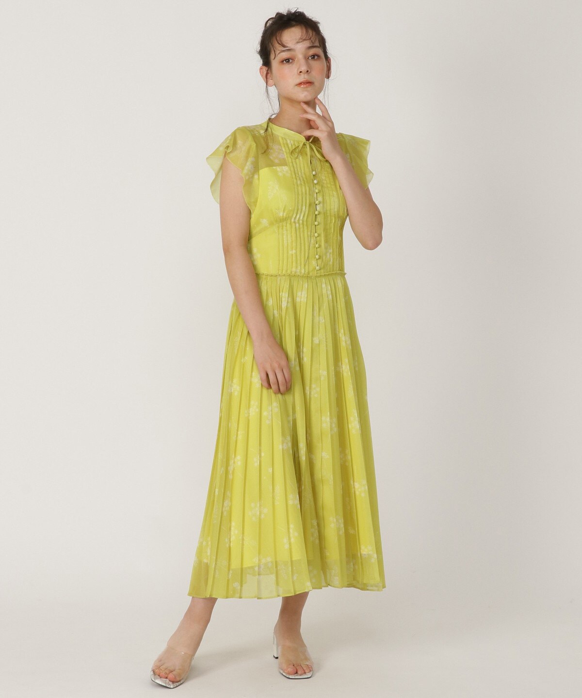 シアーピンタックプリーツワンピース S イエロー Redyazel 公式オンラインショップ バーンデストローズ