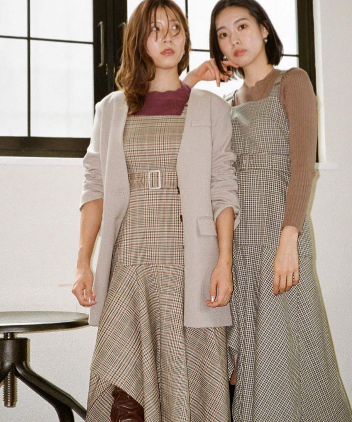 チェックアシメワンピース S ベージュ Redyazel 公式オンラインショップ バーンデストローズ