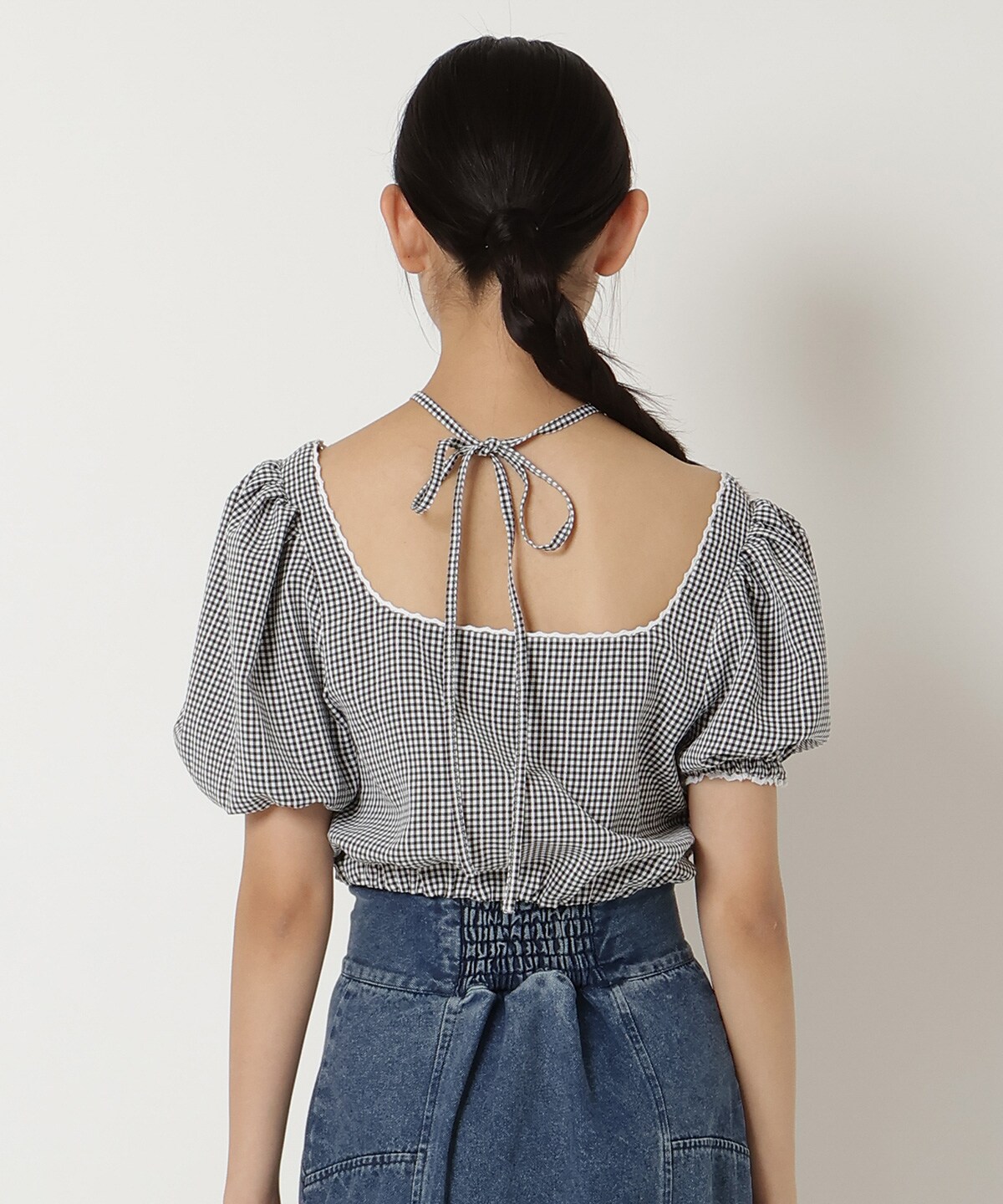 ギンガムチェックパフスリーブブラウス