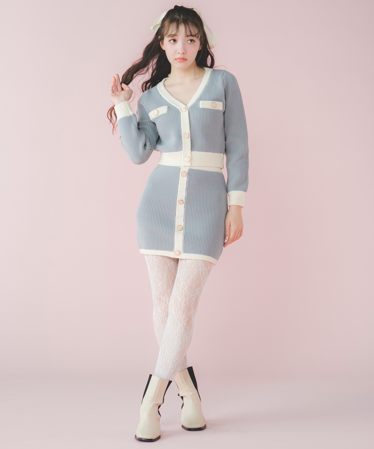 配色ニットミニスカート