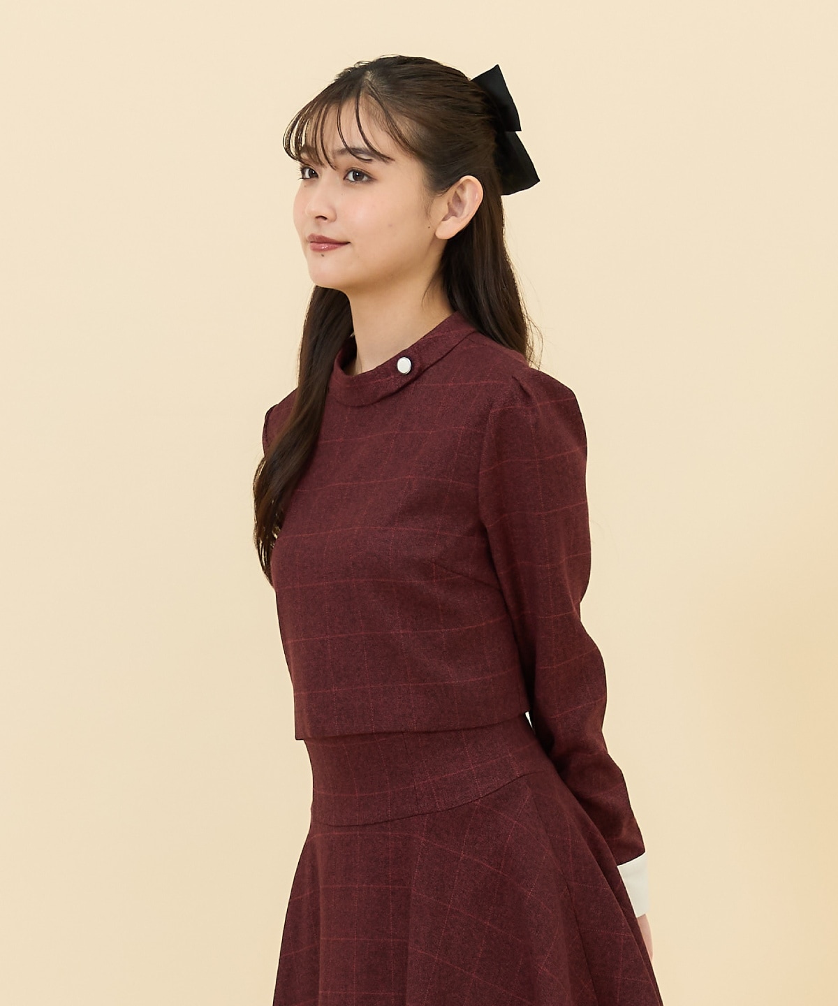 【セットアップ可能】バイカラーチェックスタンドトップス