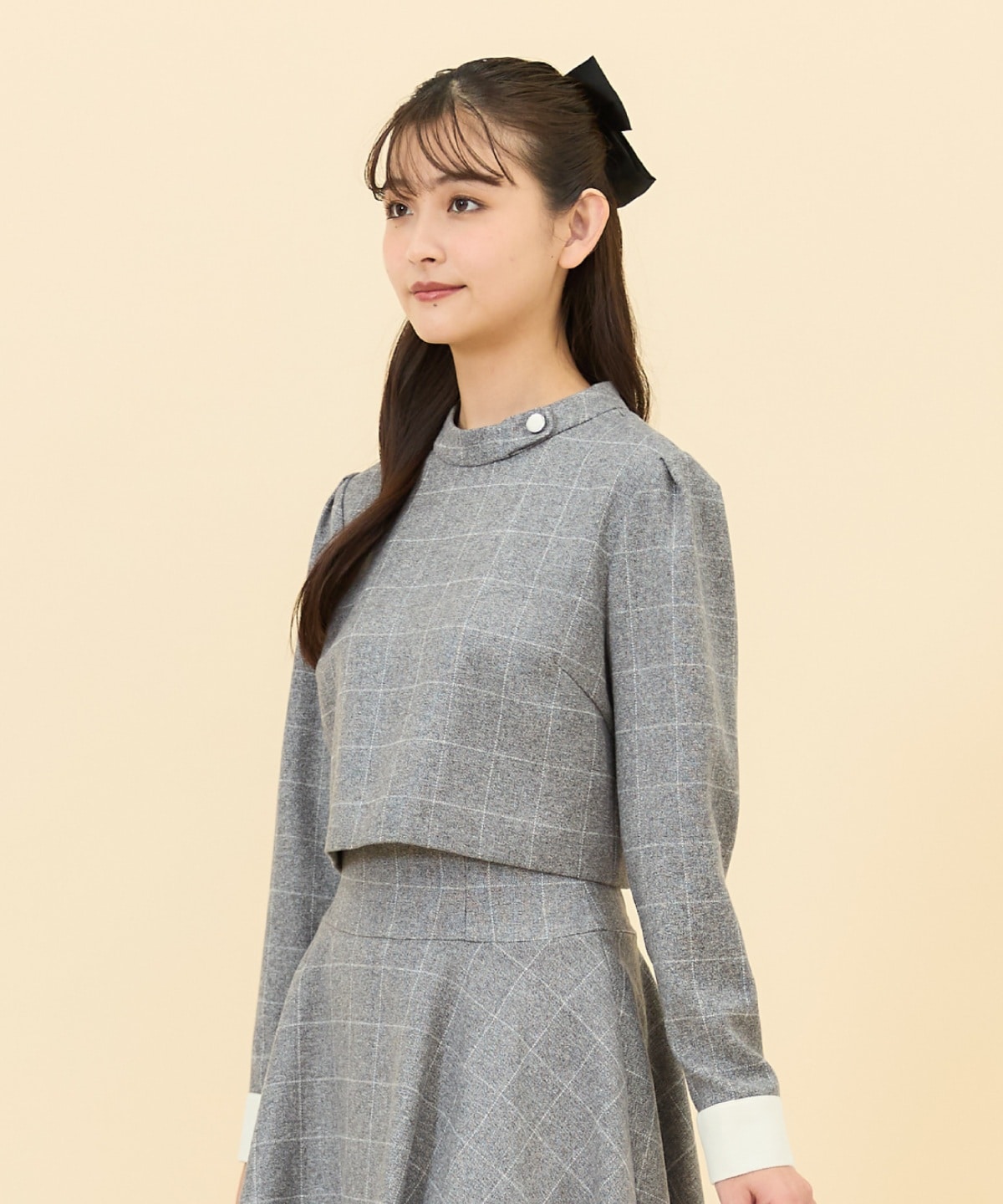 【セットアップ可能】バイカラーチェックスタンドトップス