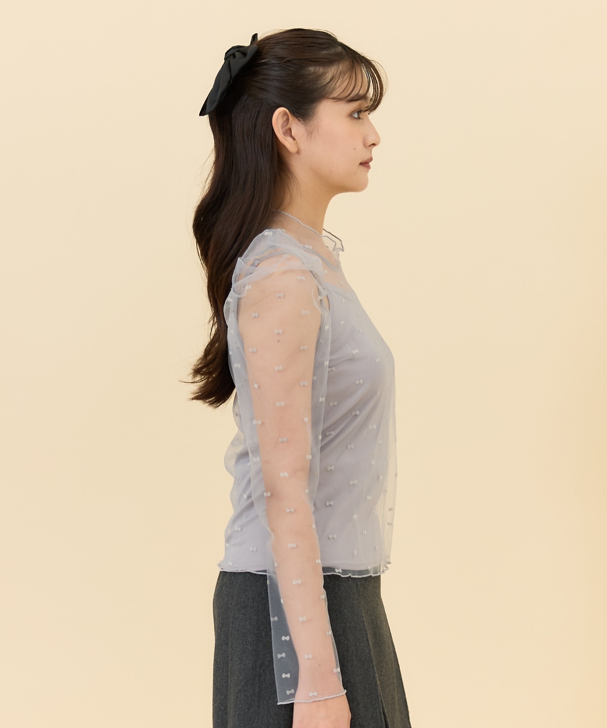 リボンフロッキーチュールブラウス