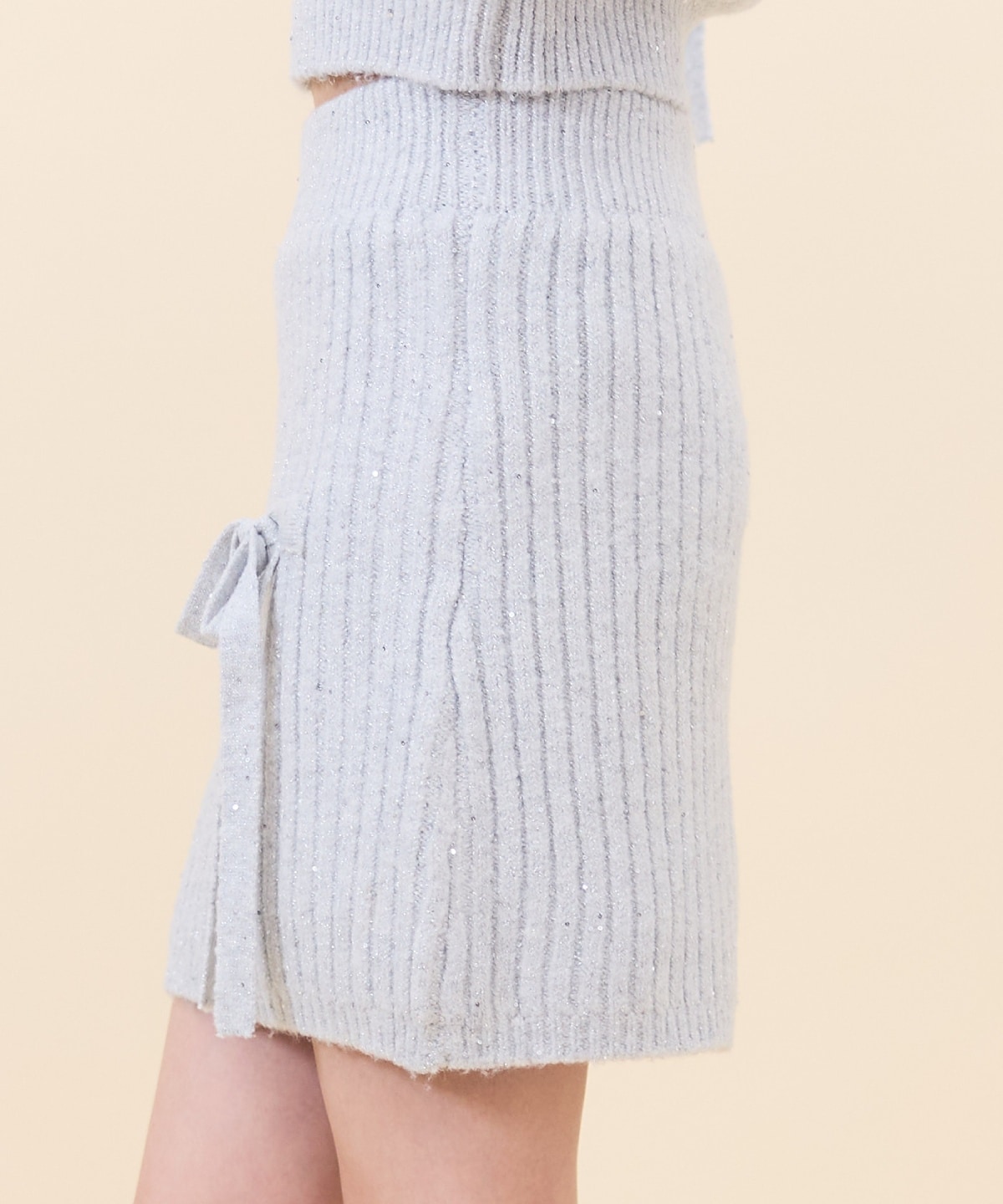 【セットアップ可能】ラメスパンコールニットミニスカート