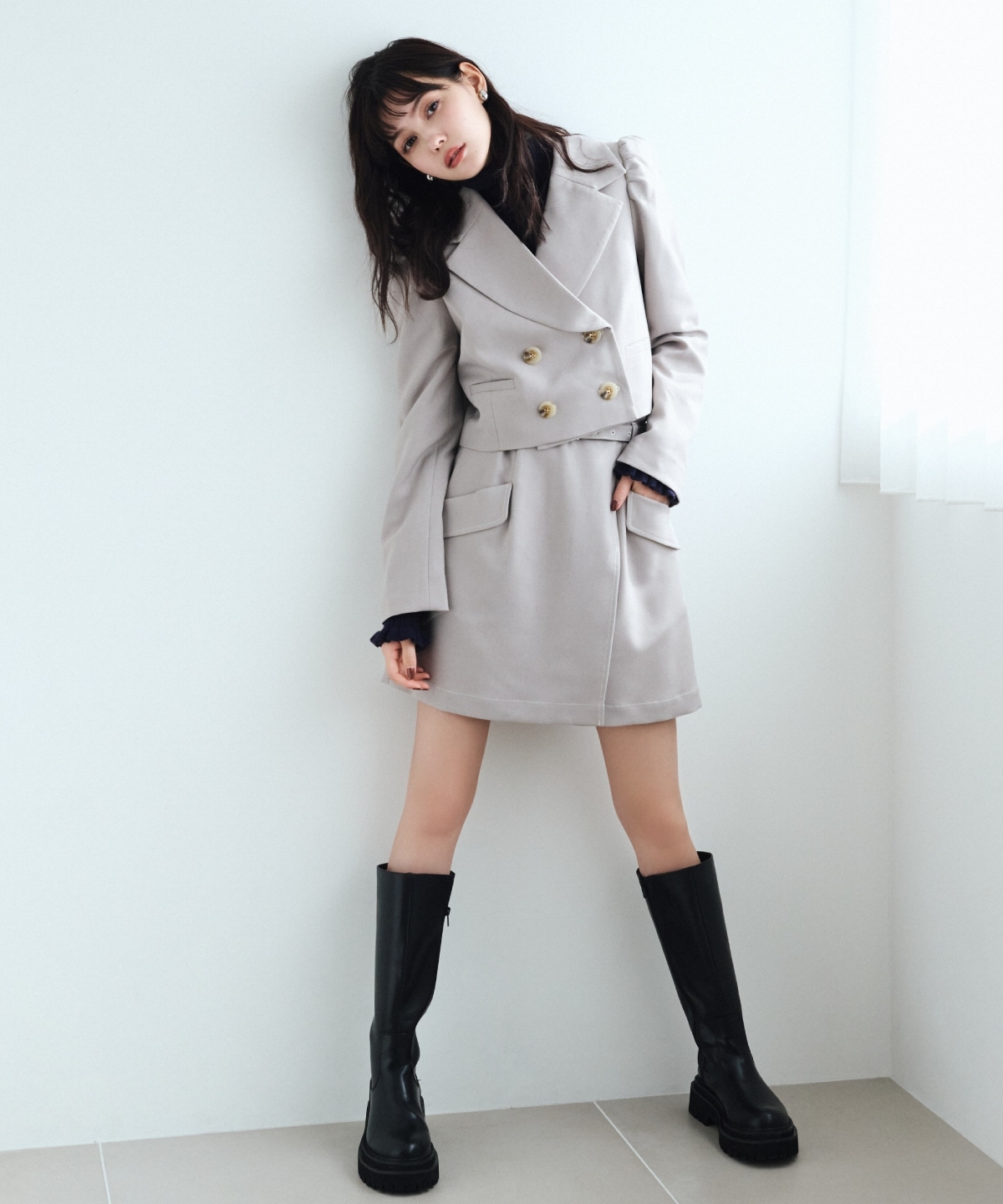 【セットアップ可能】ベルティッドウーリッシュミニスカート