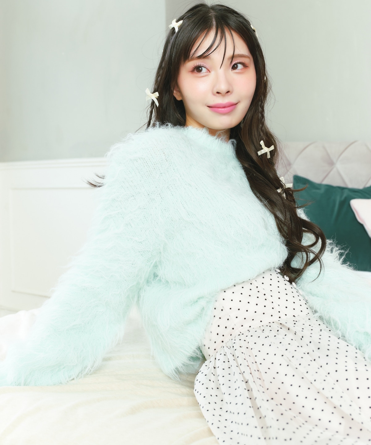 ドットチュールフレアスカート