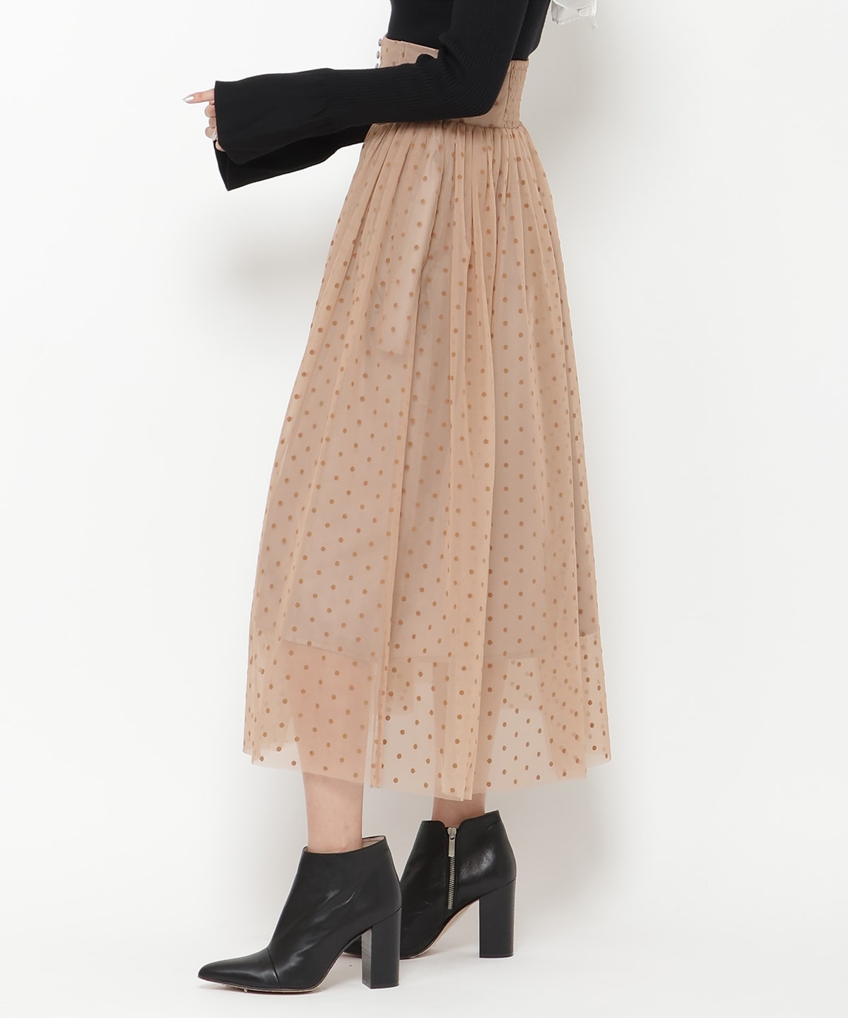 ドットチュールフレアスカート