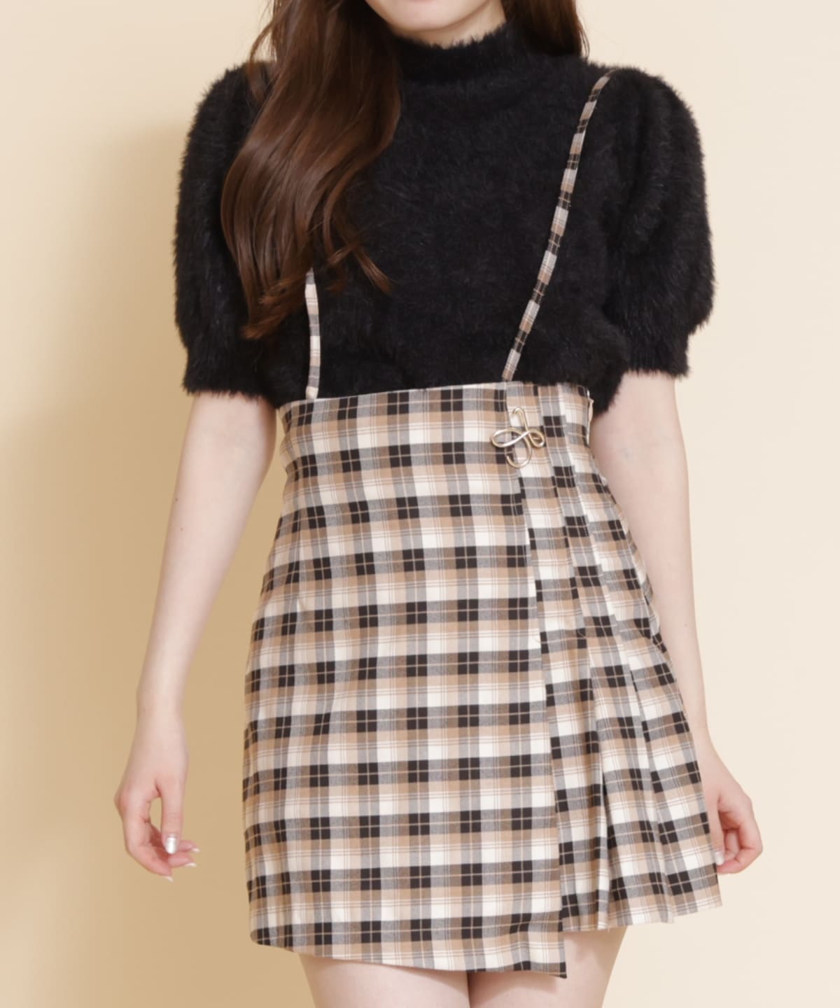 ブローチ付プリーツチェックスカショーパン