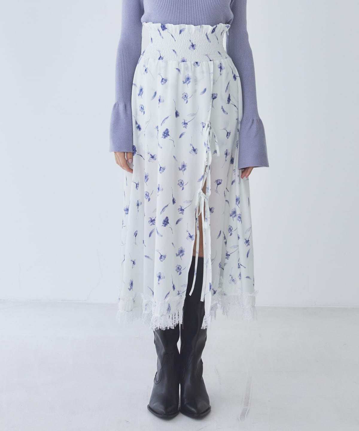 フェザープリントスリットスカショートパン