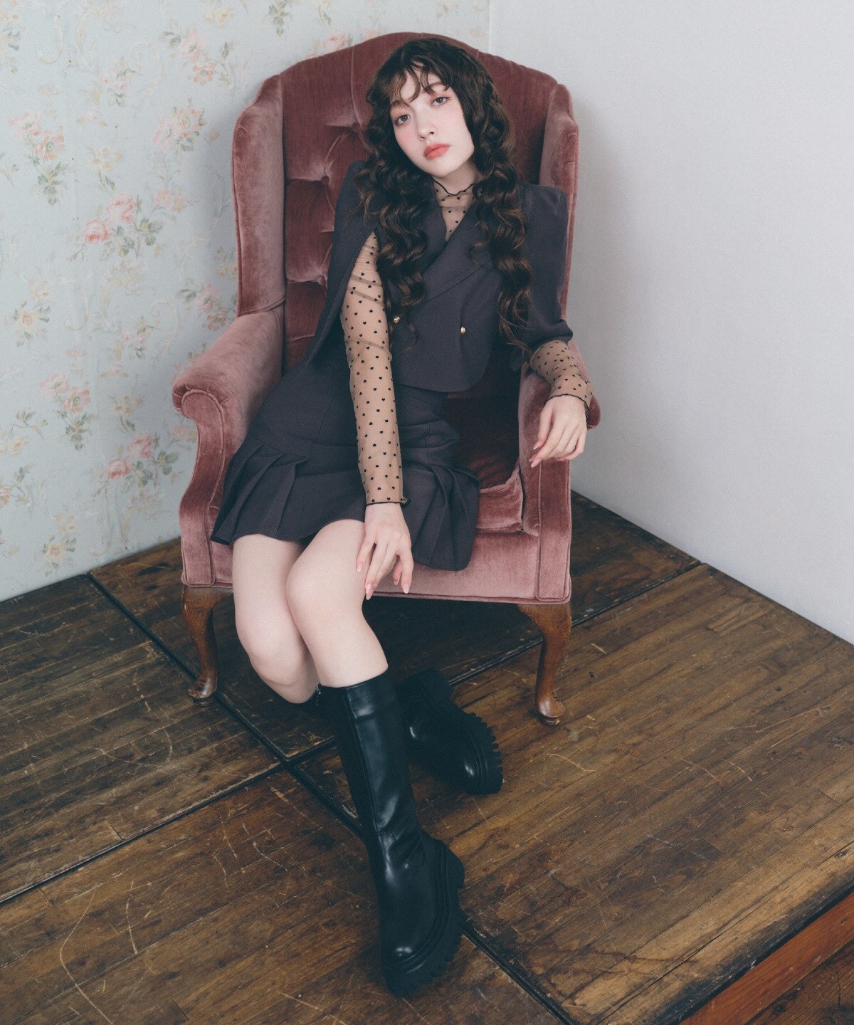 【セットアップ可能】サイドプリーツミニスカート