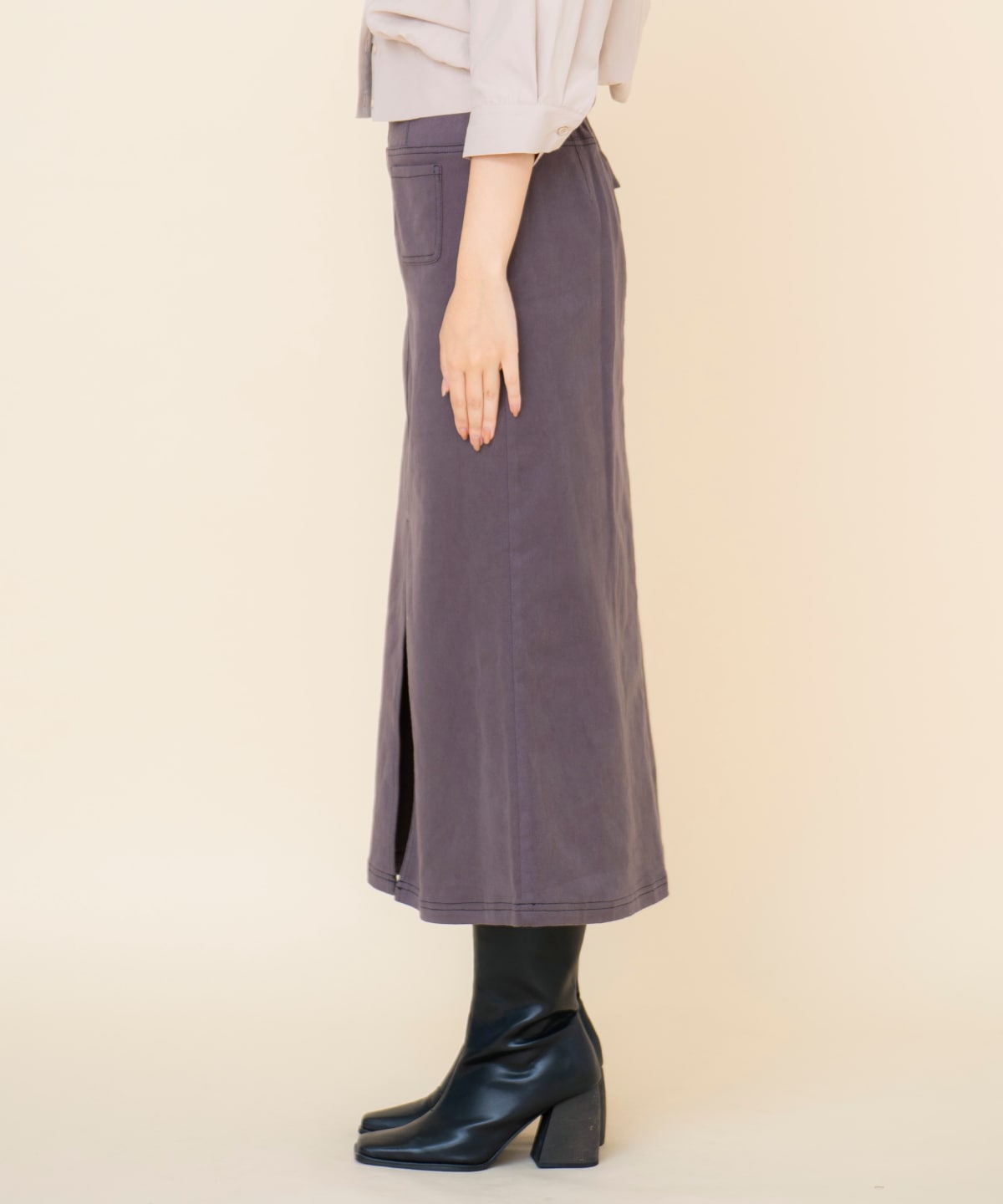 配色ステッチＡラインスカート