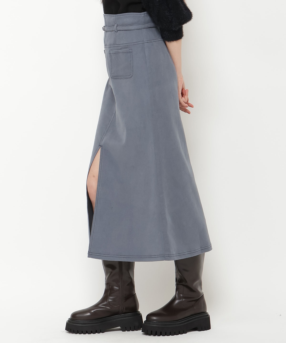 配色ステッチＡラインスカート