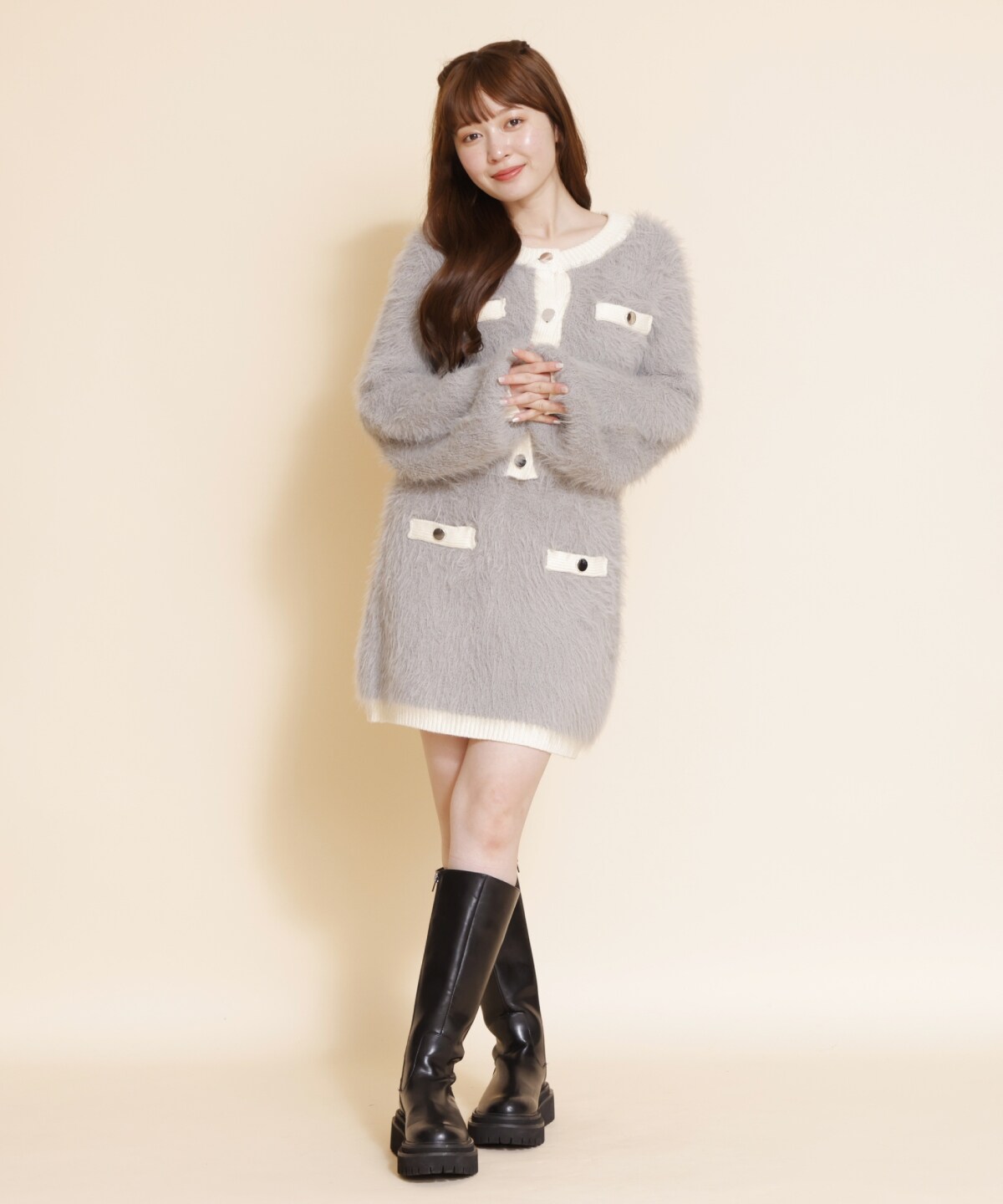 【セットアップ可能】シャギーニットミニスカート