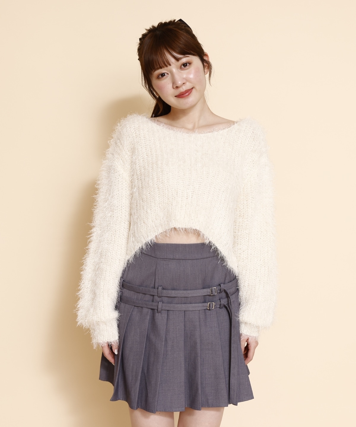 ダブルベルトプリーツミニスカート