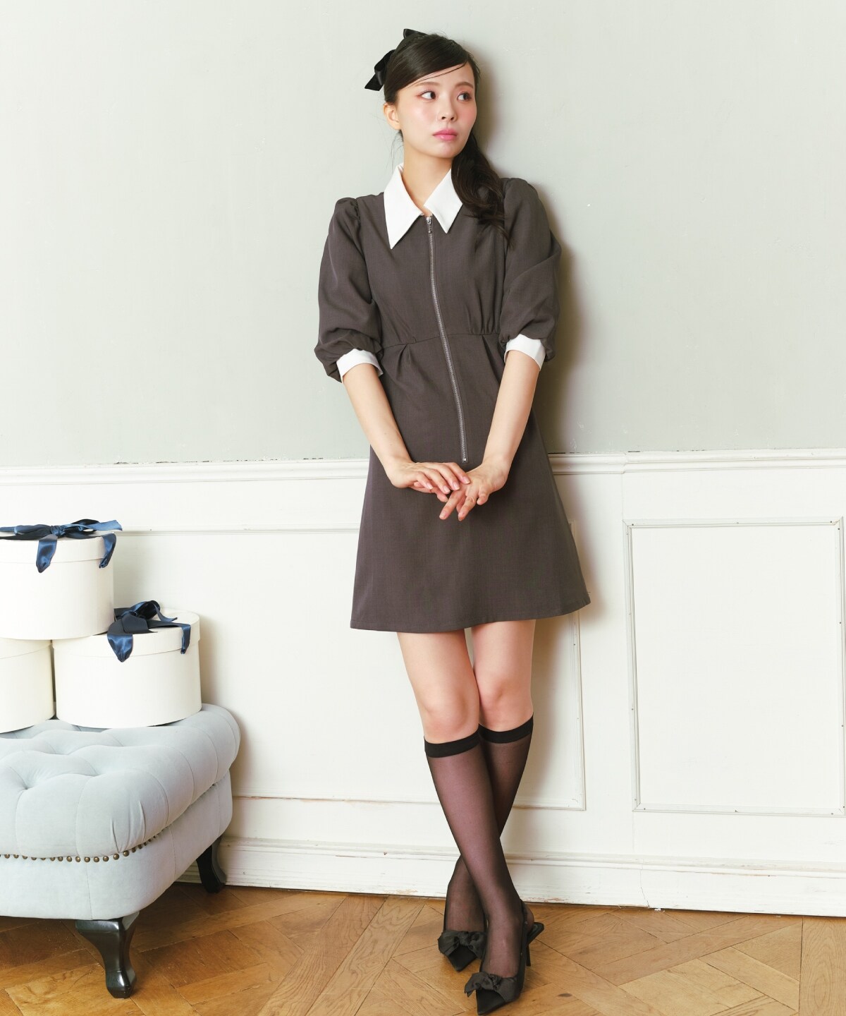 【オンラインショップ・ルミネ店限定】バイカラーフロントジップミニワンピース