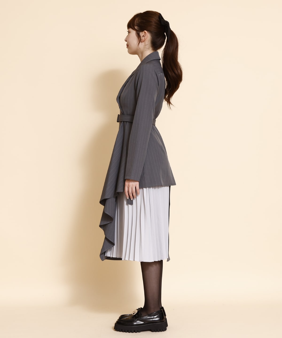 サイドプリーツストライプワンピース