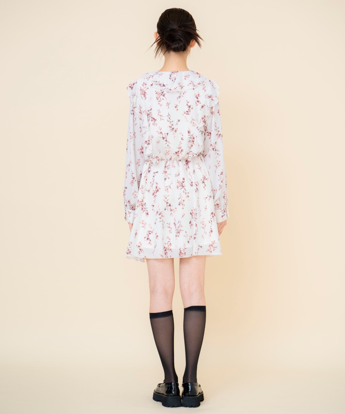 フローラルプリントシフォンミニワンピース