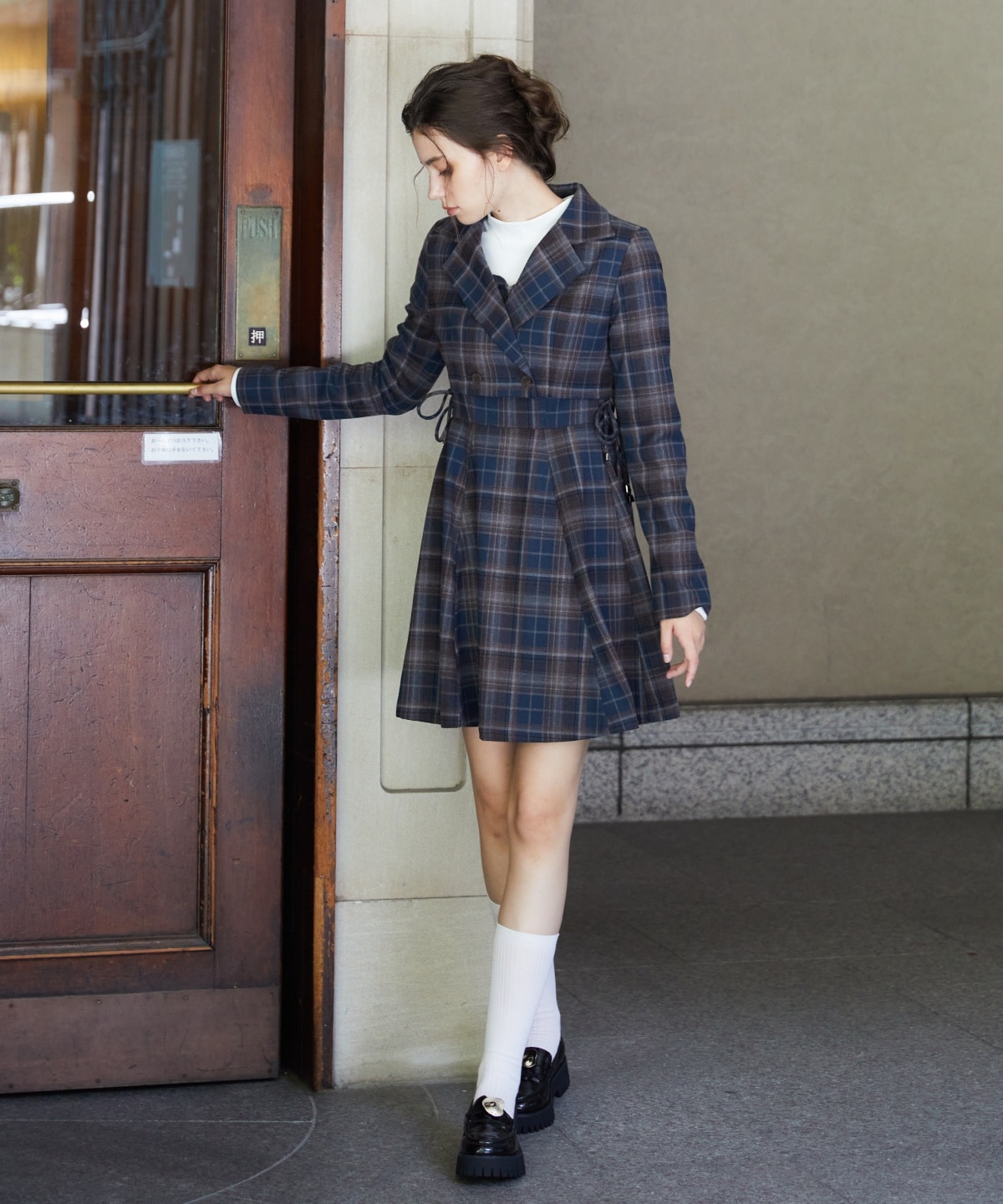 【セットアップ可能】チェックショートダブルジャケット