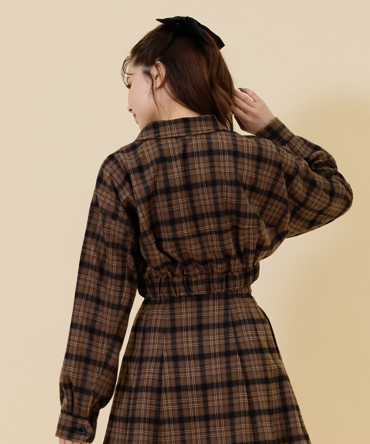 【セットアップ可能】フロントジップチェックショートブルゾン