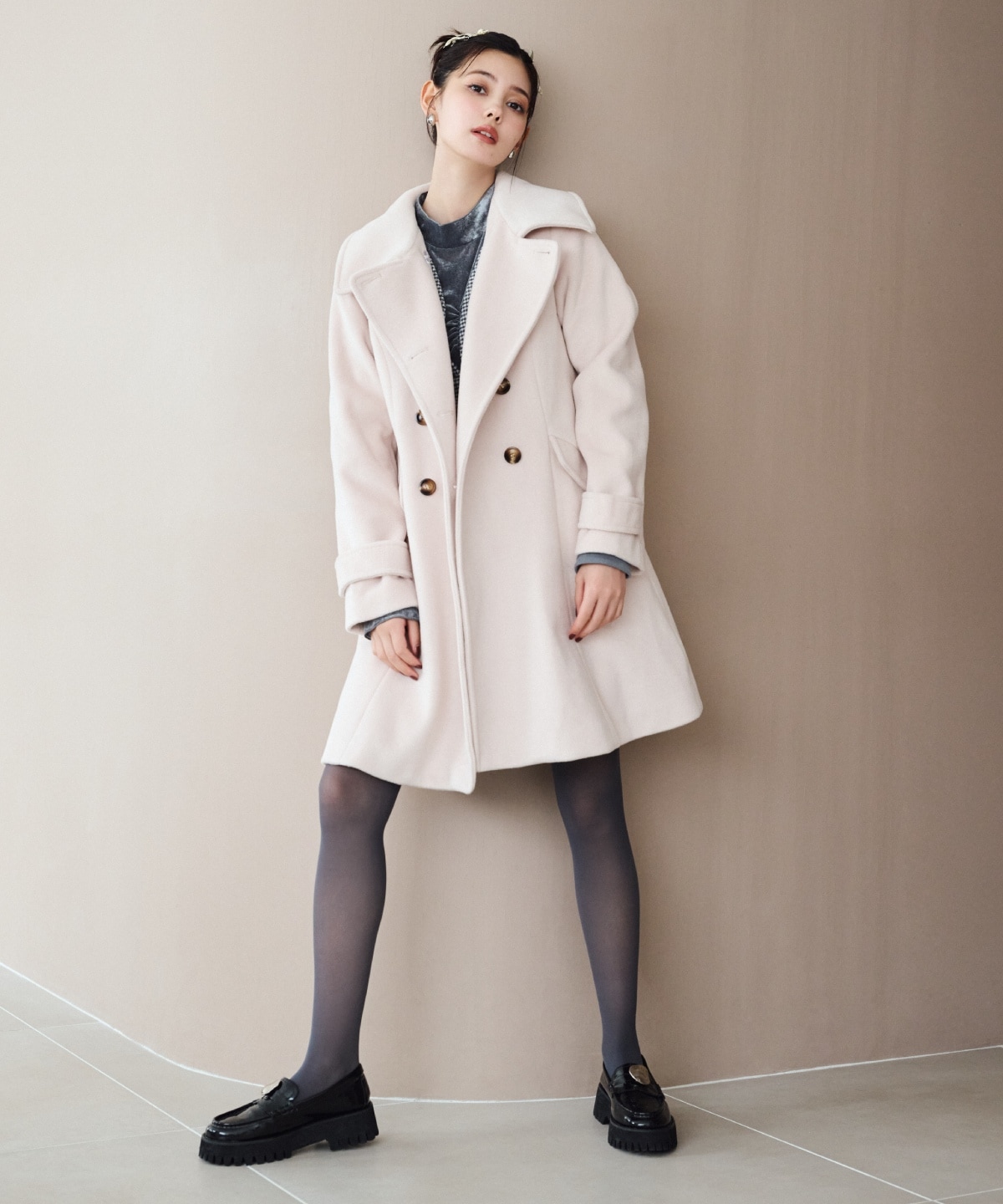 ウールライクダブルミドルコート