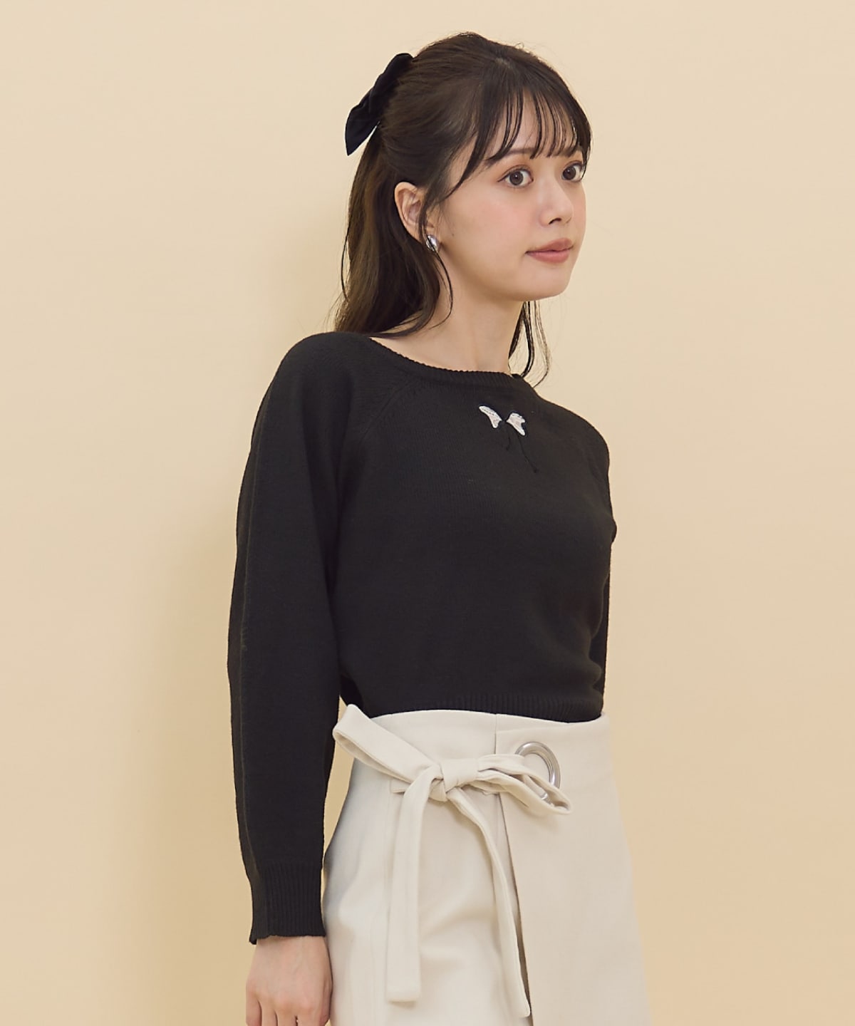 ワンショルリボンレースニット