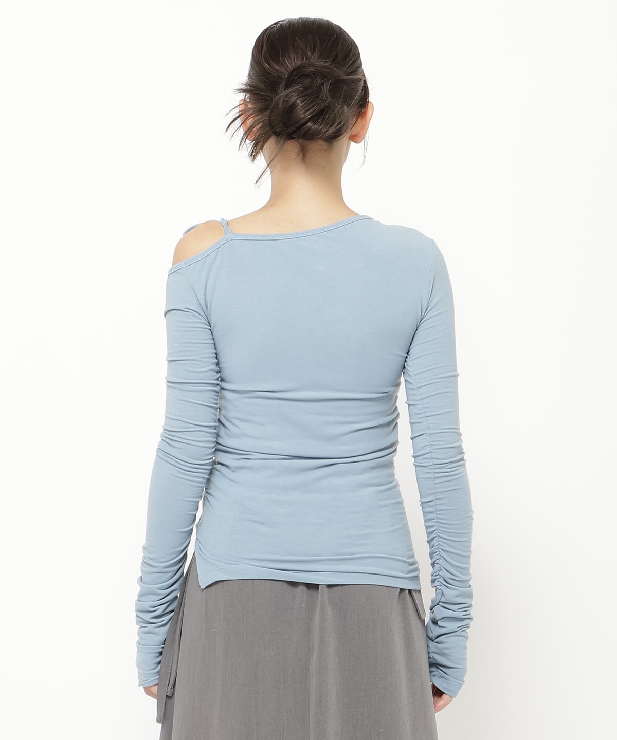 シャーリングリボンアシメトップス