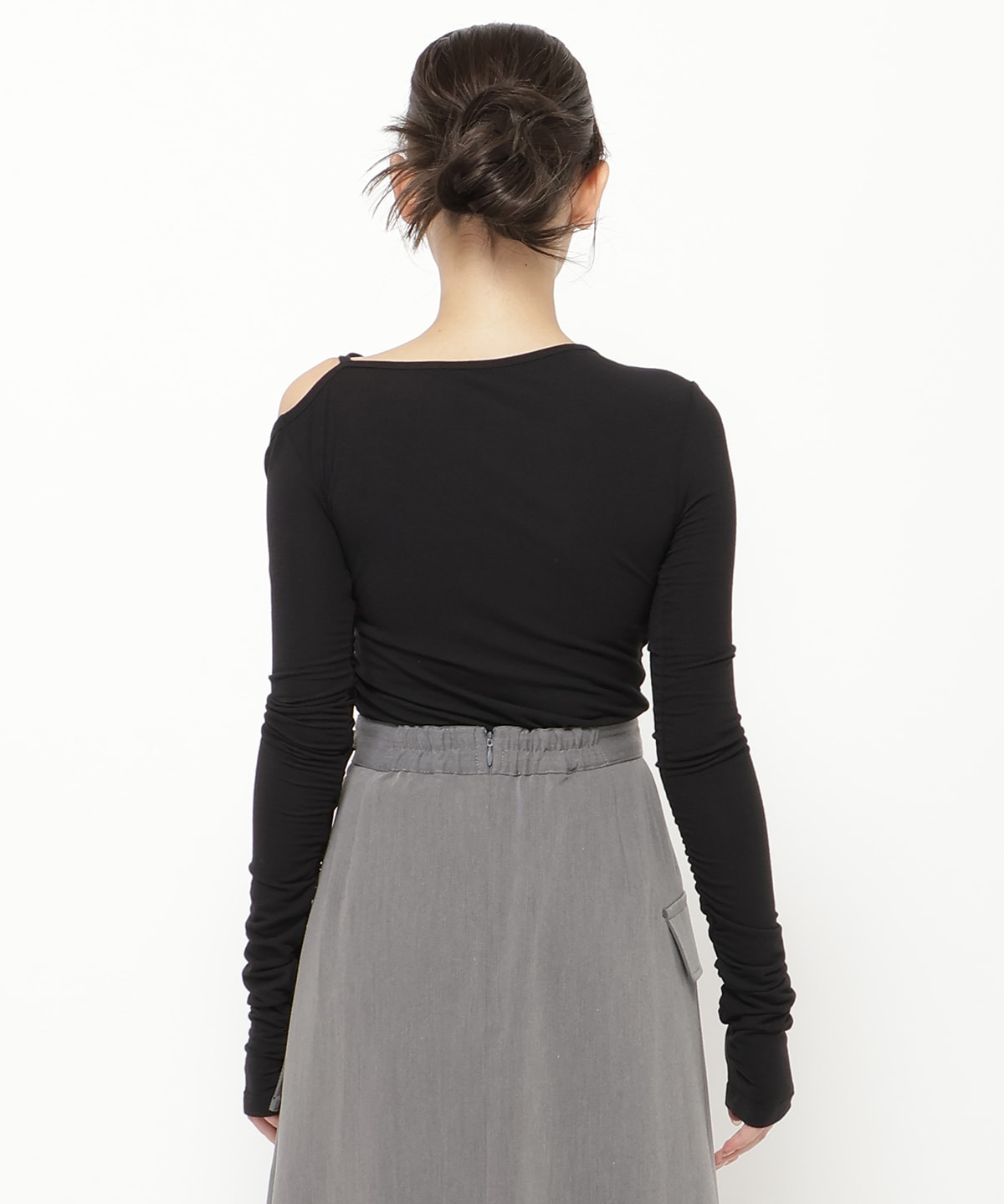 シャーリングリボンアシメトップス