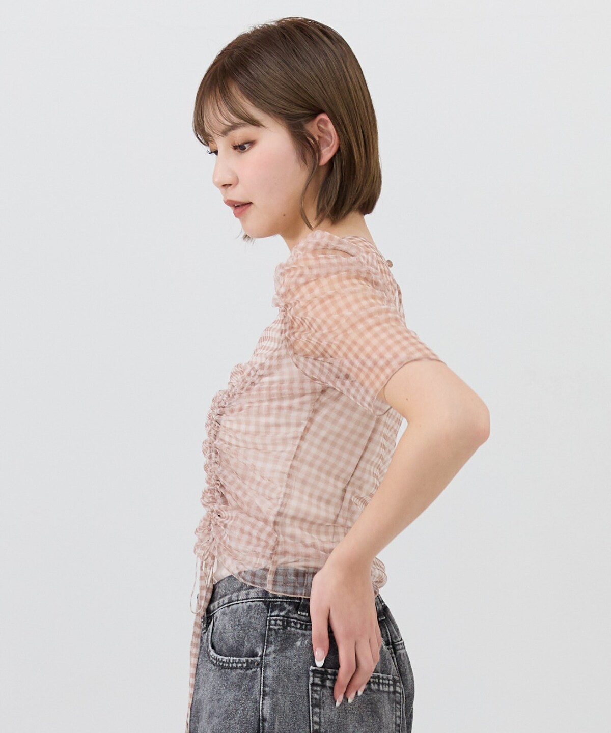 ギンガムチェックチュールトップス