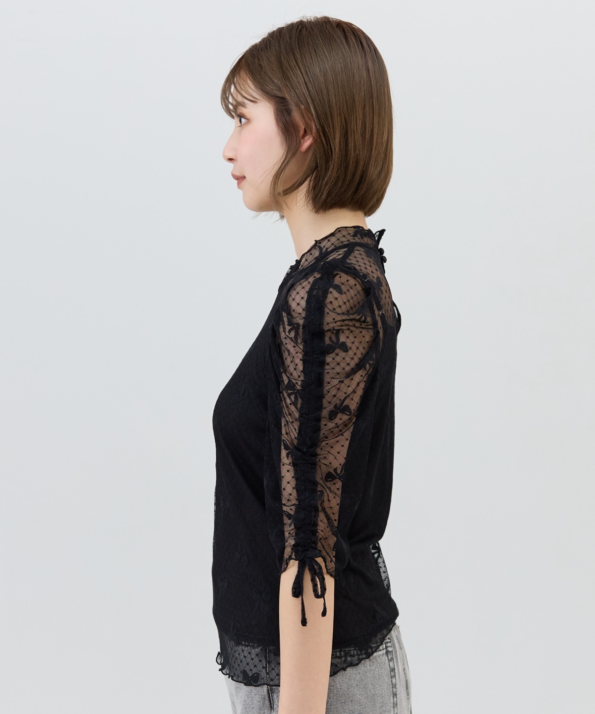 ミニリボン柄シアートップス