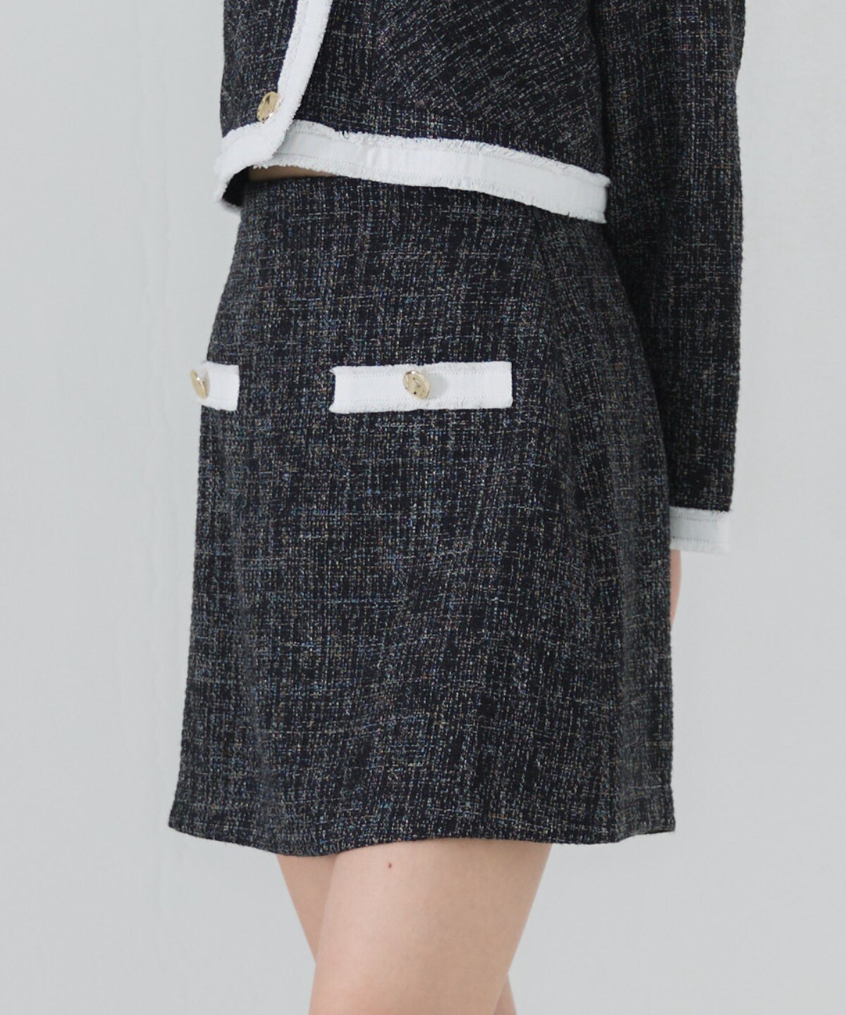 【セットアップ可能】ファンシーツイードミニスカート