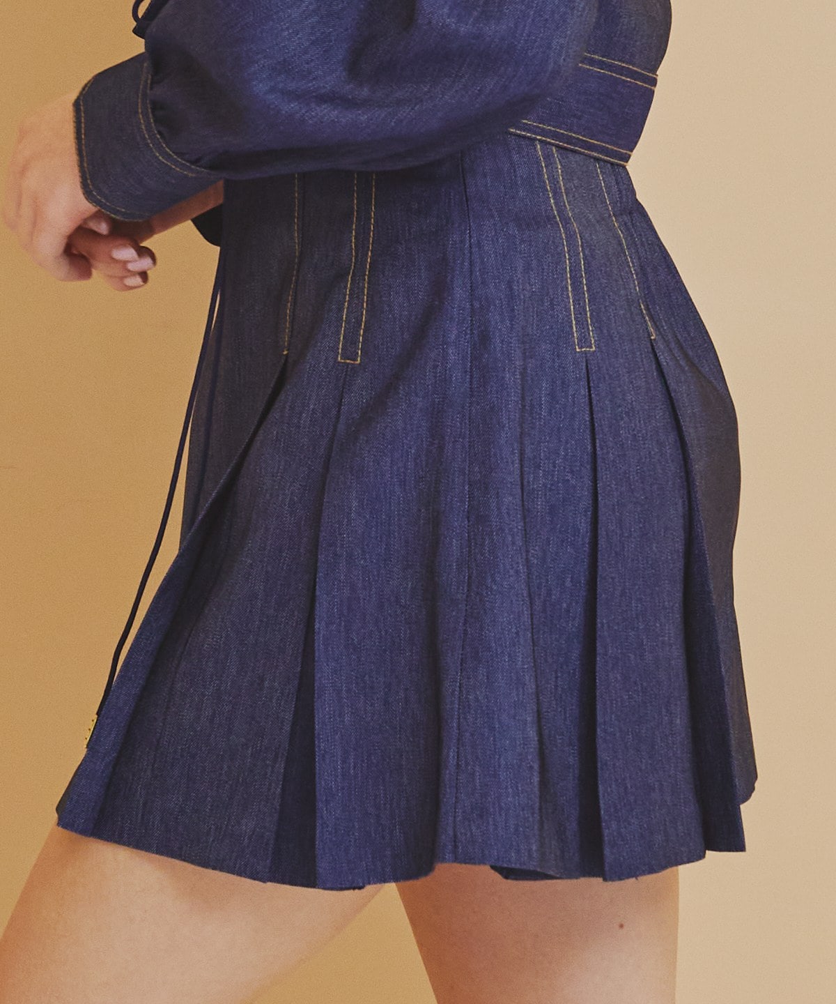【セットアップ可能】デニムライクタックプリーツミニスカート