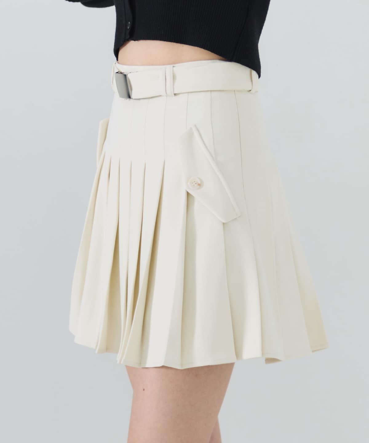 【セットアップ可能】ベルテッドプリーツミニスカート