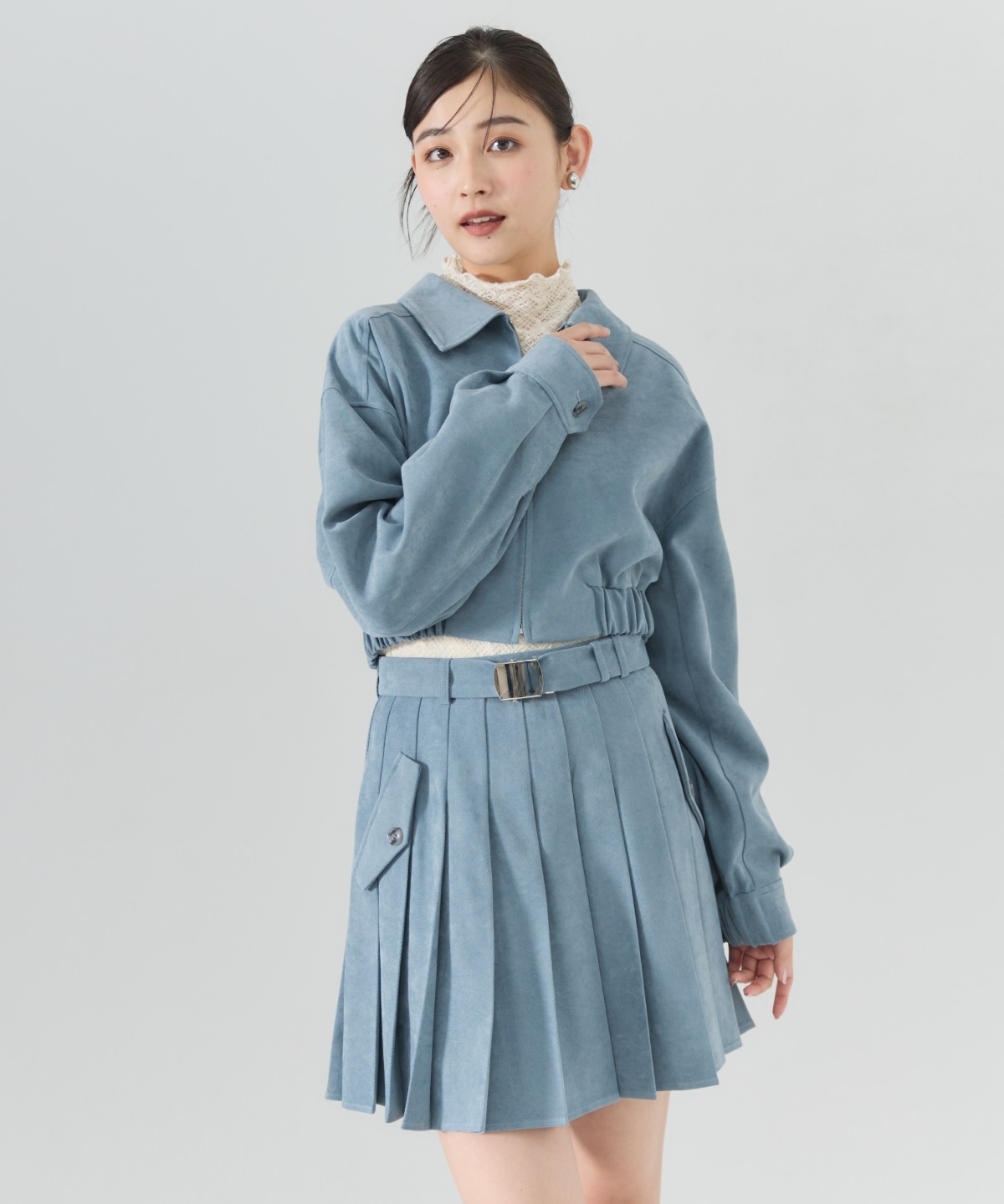 【セットアップ可能】ベルテッドプリーツミニスカート