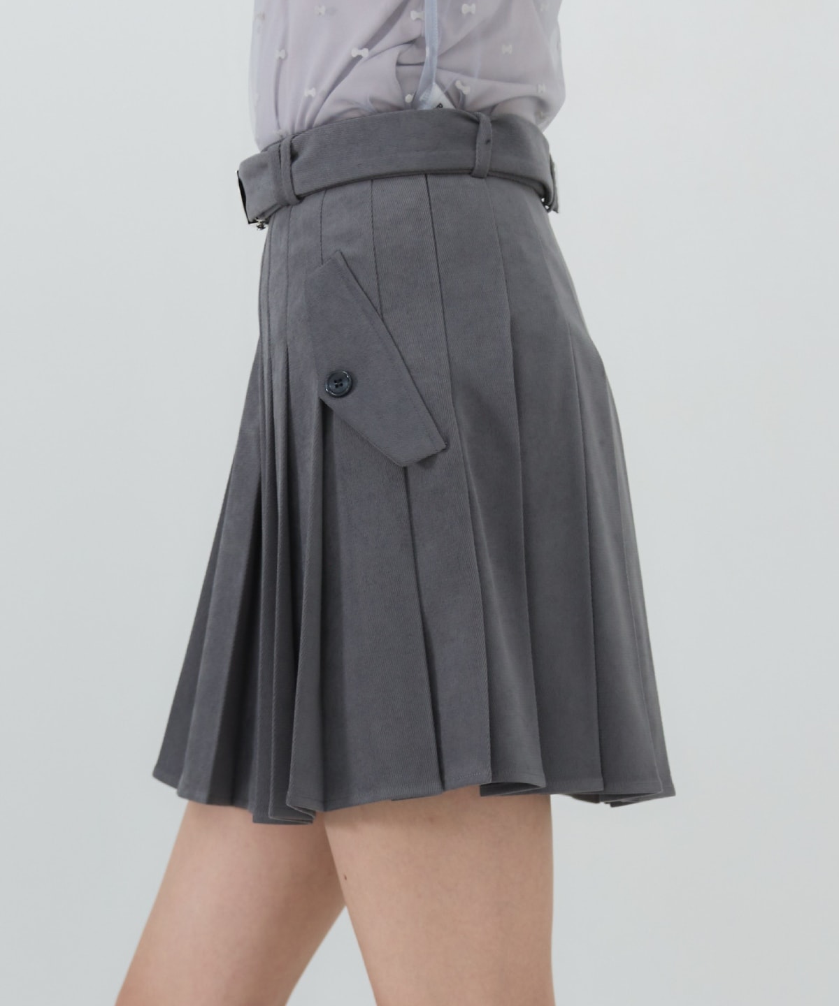 【セットアップ可能】ベルテッドプリーツミニスカート