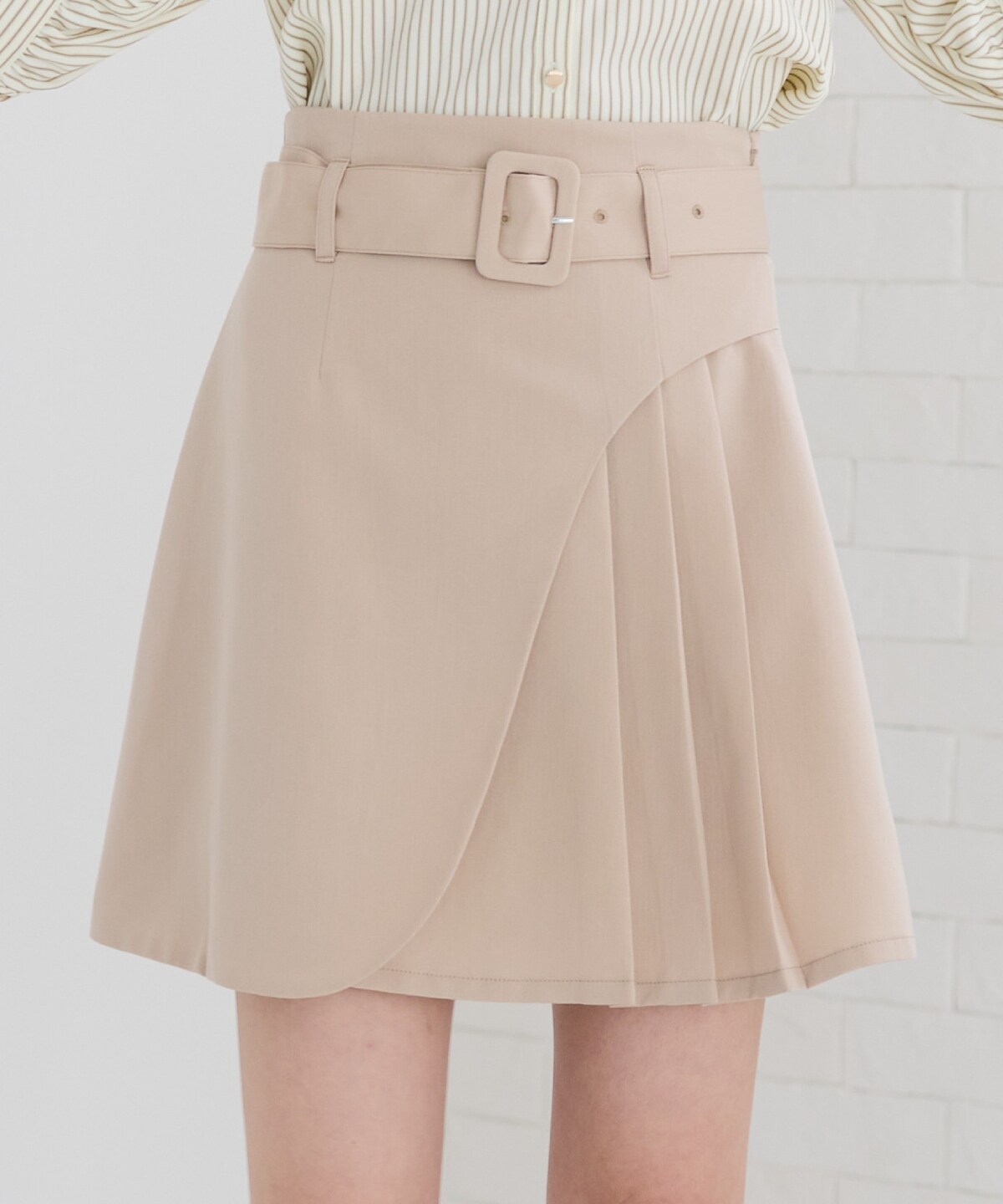 ラップデザインアシメプリーツミニスカート