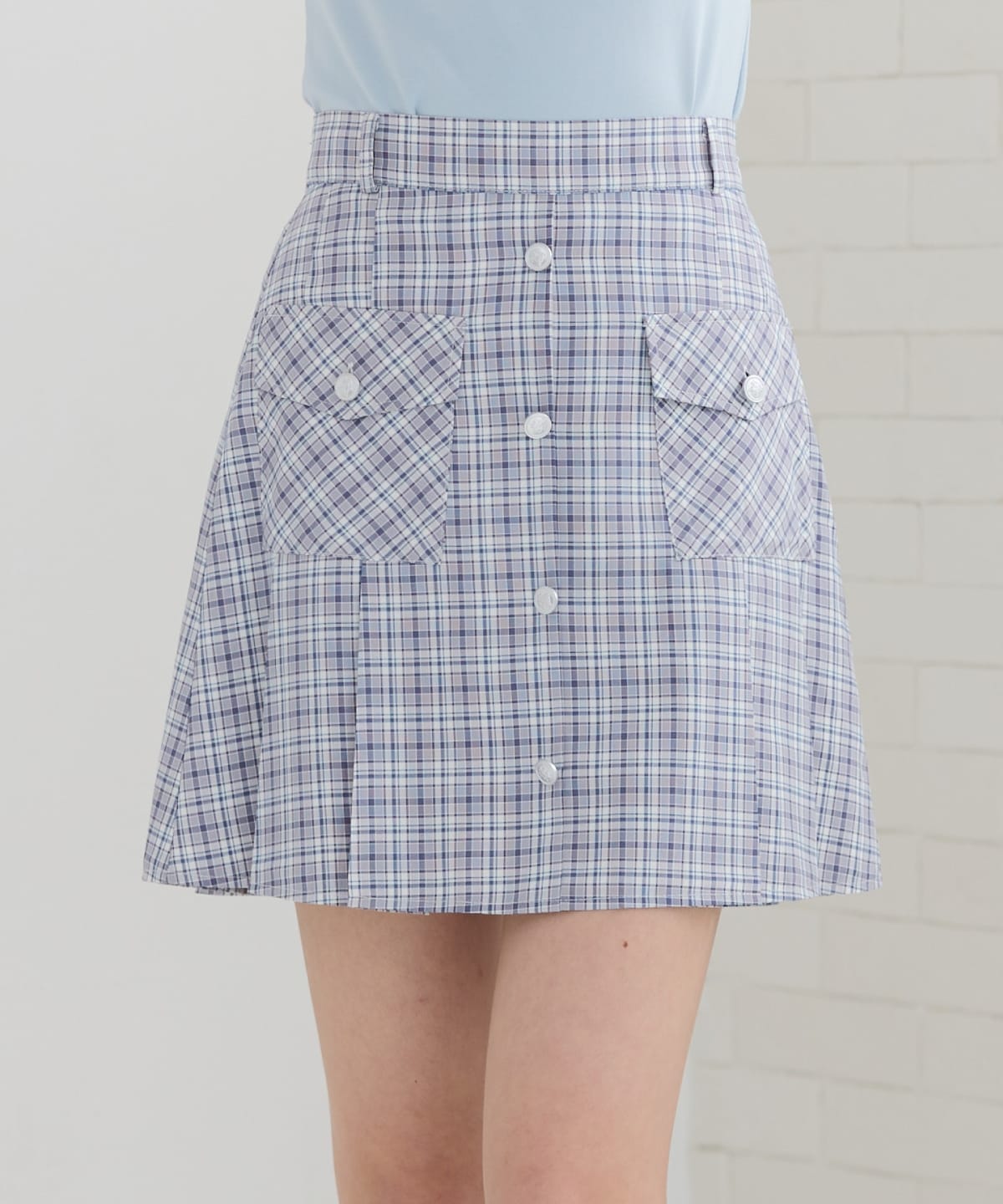 フロントボタンチェックミニスカート