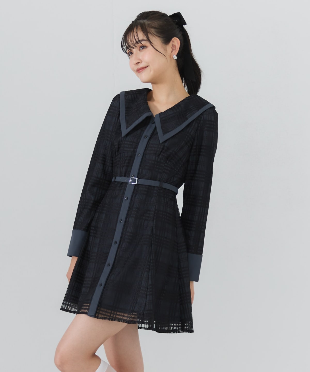 ビッグカラーレースミニワンピース