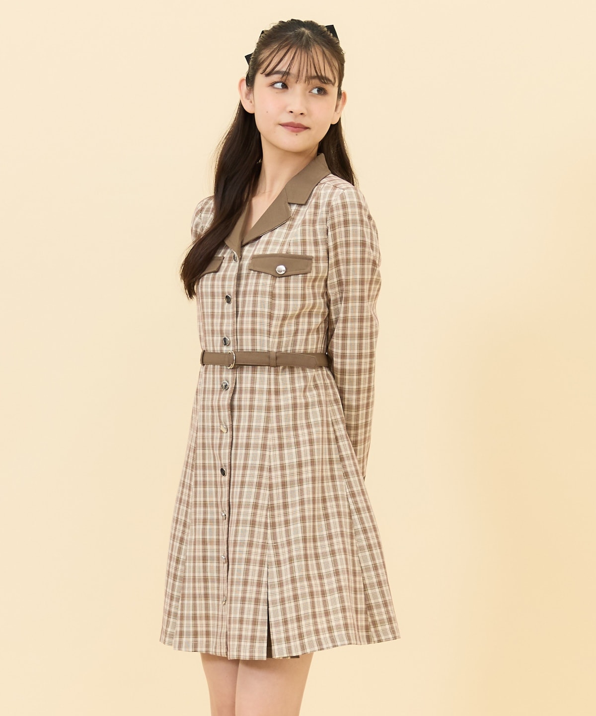 チェックバイカラーミニシャツワンピース