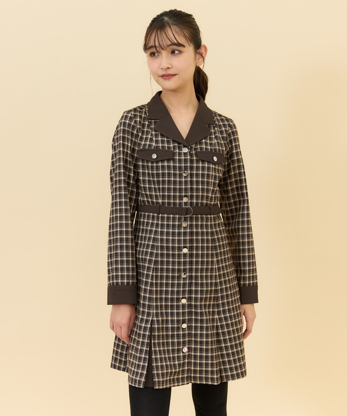 チェックバイカラーミニシャツワンピース