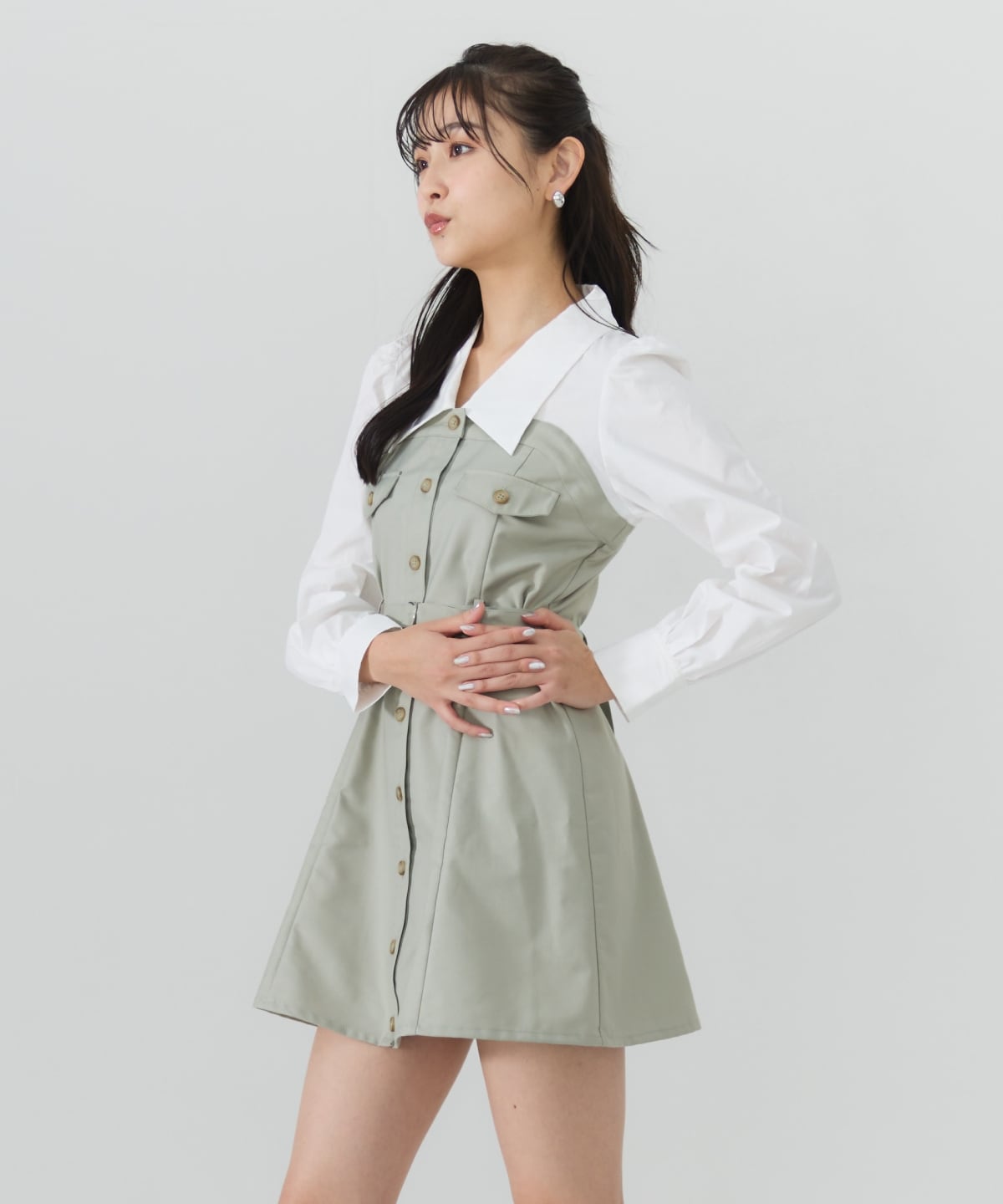 レイヤードデザインミニシャツワンピース